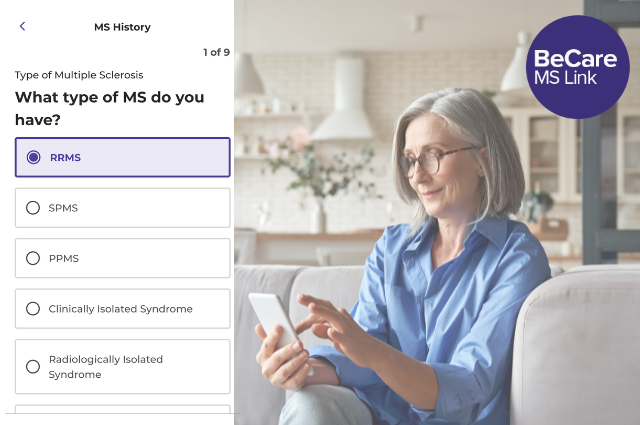 Patient using BeCare MS Link and answering question her type of MS